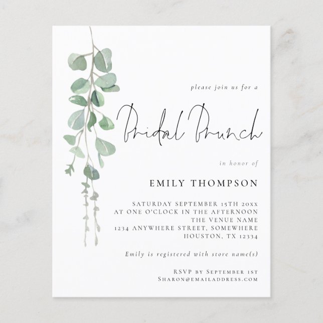 Budget Eucalyptus Bridal Brunch Invitation de douc (Devant)