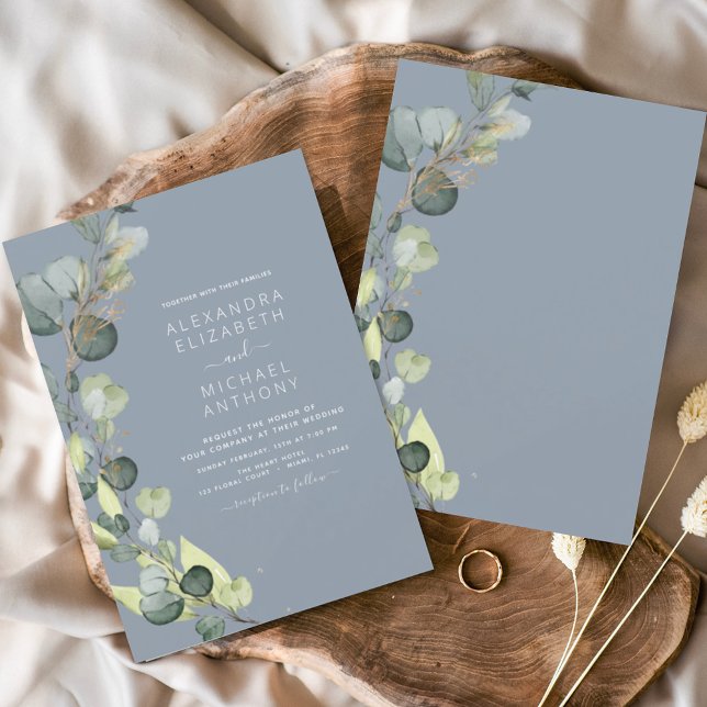 Budget Eucalyptus Dusty Blue Wedding Invitations (Créateur téléchargé)