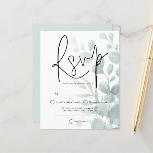 Budget Eucalyptus Elégant Script Wedding RSVP