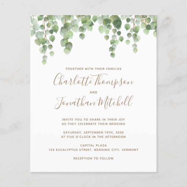 Budget Eucalyptus Faire-part de mariage botanique (Devant)