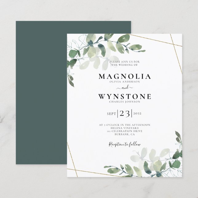 Budget Eucalyptus Faire-part de mariage botanique (Devant / Derrière)
