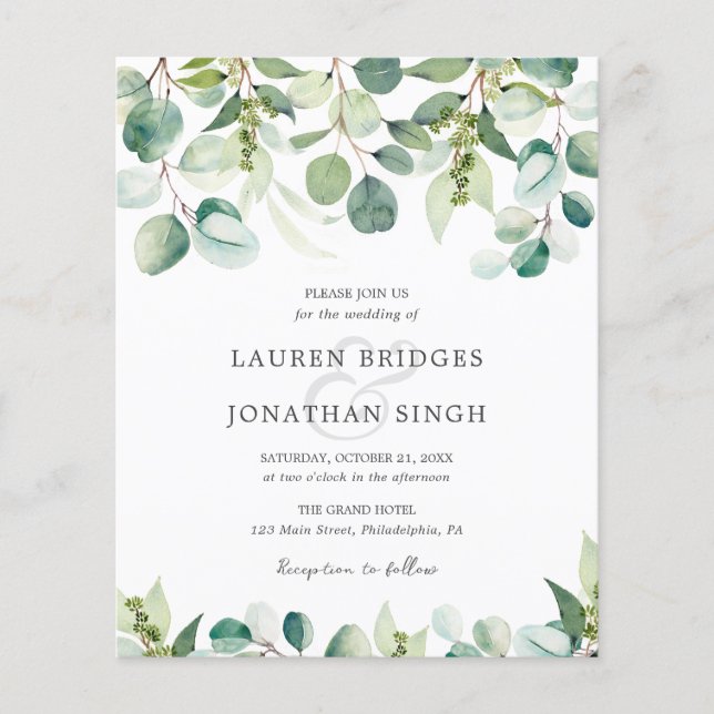 Budget Eucalyptus Faire-part de mariage de verdure (Devant)
