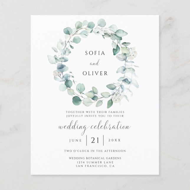 Budget Eucalyptus Faire-part de mariage de verdure (Devant)