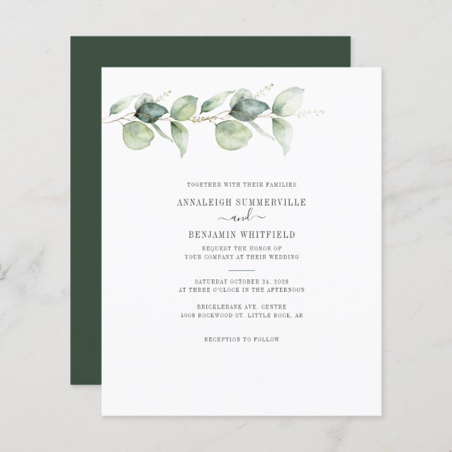 Budget Eucalyptus Faire-part de mariage de verdure (Devant / Derrière)