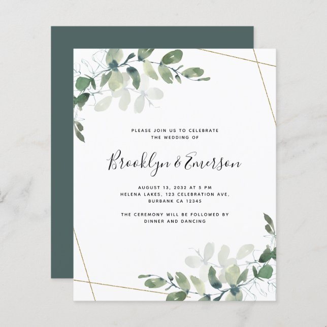 Budget Eucalyptus Faire-part de mariage de verdure (Devant / Derrière)