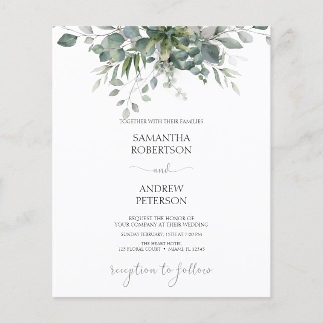 Budget Eucalyptus Faire-part de mariage de verdure (Devant)