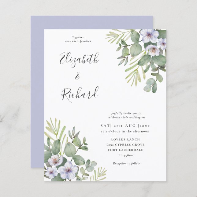 Budget Eucalyptus & Faire-part de mariage Floral (Devant / Derrière)