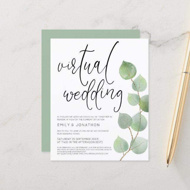 Budget Eucalyptus Faire-part de mariage virtuel (Devant/Arrière en situation)