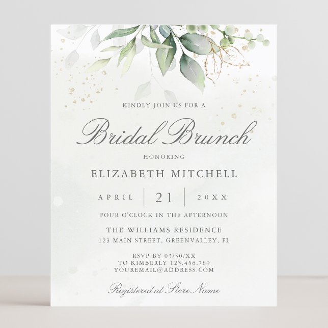 Budget Eucalyptus Feuille Bridal Brunch Invitation (Créateur téléchargé)
