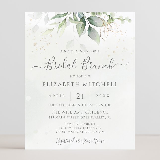 Budget Eucalyptus Feuille Bridal Brunch Invitation (Créateur téléchargé)