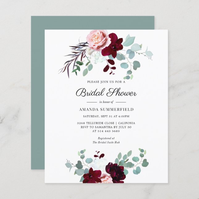 Budget Eucalyptus Floral Bridal Shower Invitation (Devant / Derrière)