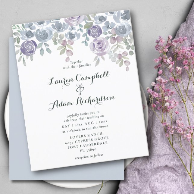 Budget Eucalyptus & Floral Purple Mariage Inviter (Créateur téléchargé)