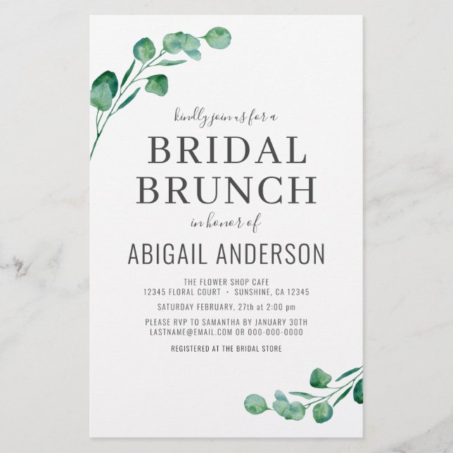 Budget Eucalyptus Foliage Bridal Brunch Invitation (Devant)