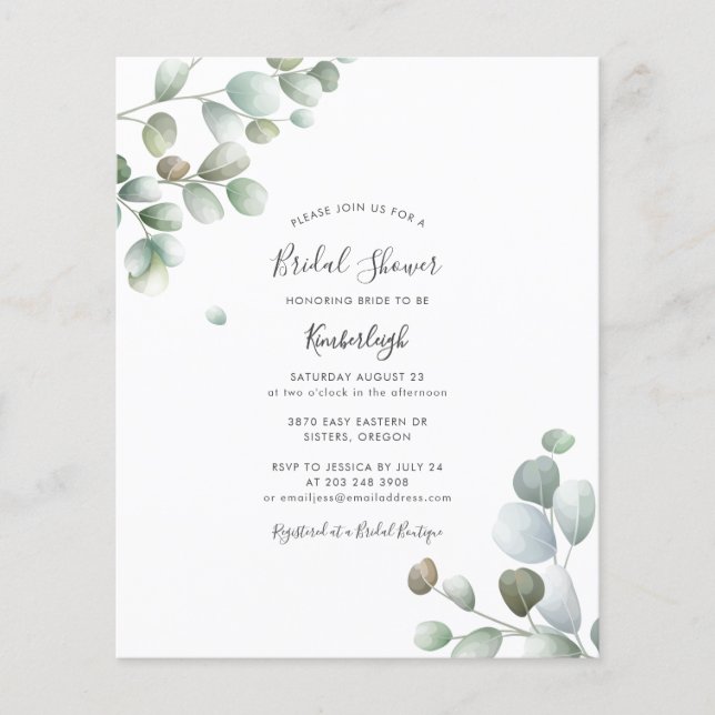 Budget Eucalyptus Foliage Bridal Shower Invitation (Devant)