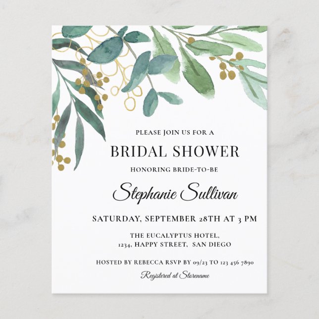 Budget Eucalyptus Foliage Bridal Shower Invitation (Devant)