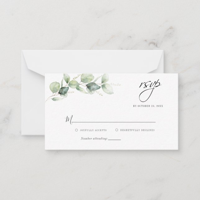 Budget Eucalyptus Foliage Mariage Carte RSVP (Devant)