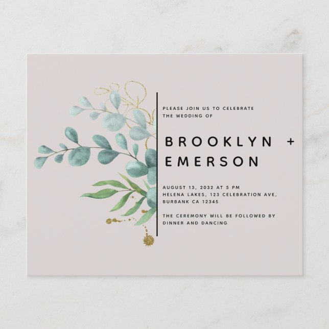 BUDGET Eucalyptus Gold Foil Mariage moderne (Devant)