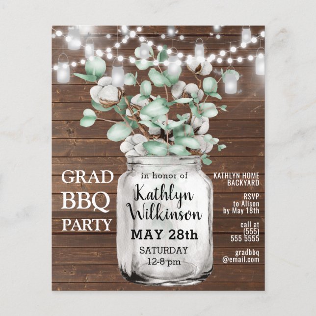 BUDGET Eucalyptus Graduation BBQ Party Invitation (Devant)