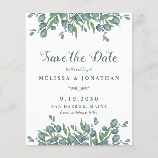 Budget Eucalyptus Green Enregistrer La Date Carte  (Devant)