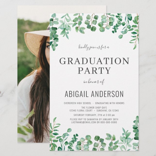 Budget Eucalyptus Green Invitation 2023 Grad (Devant / Derrière)