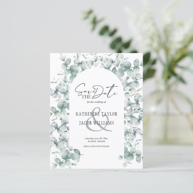 Budget Eucalyptus Green Wedding Enregistrer la dat (Debout devant)
