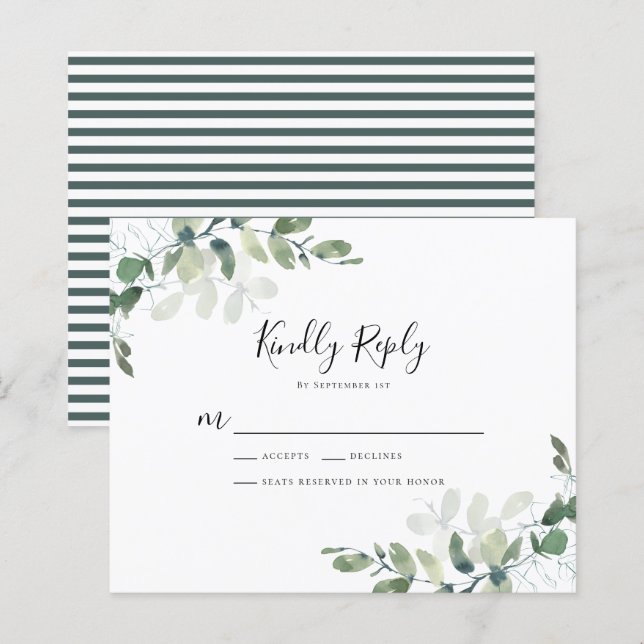 BUDGET Eucalyptus Greenery Wedding Carte RSVP (Devant / Derrière)