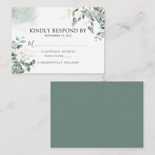 BUDGET Eucalyptus Greenery Wedding Carte RSVP (Devant / Derrière)