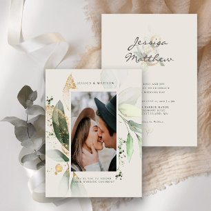 Budget Eucalyptus Ivory Mariage Photo Invitation