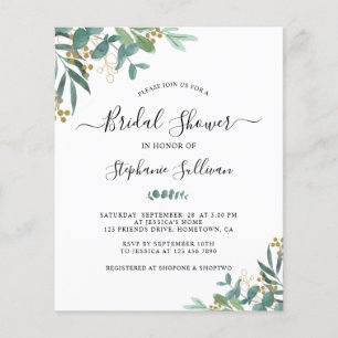 Budget Eucalyptus Leaves Bridal Shower Invitation