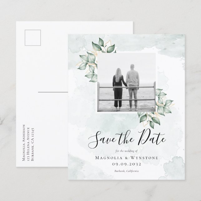 BUDGET Eucalyptus Mariage Enregistrer La Date Cart (Devant / Derrière)