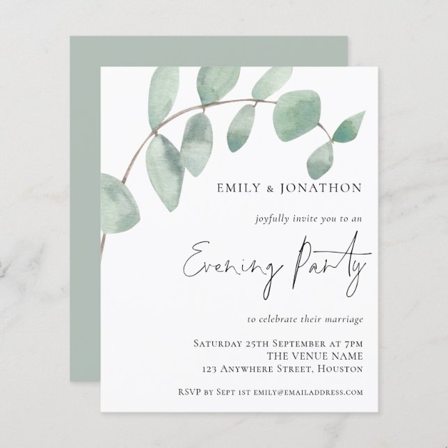 Budget Eucalyptus Mariage Invitation soirée (Devant / Derrière)