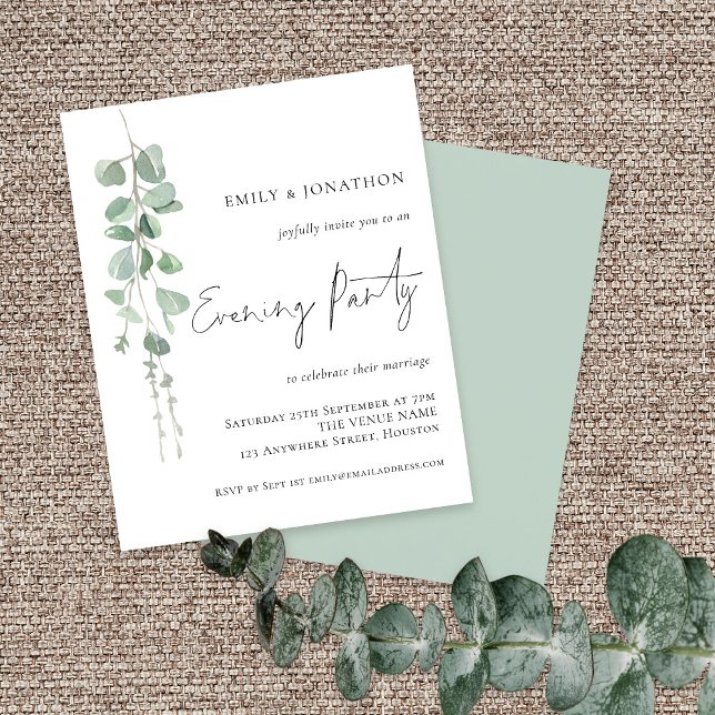 Budget Eucalyptus Mariage Invitation soirée (Front and back view)
