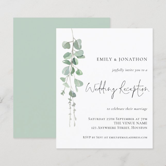 Budget Eucalyptus Mariage Réception Invitation (Devant / Derrière)