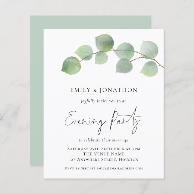 BUDGET Eucalyptus Mariage Soirée Invitation (Devant / Derrière)
