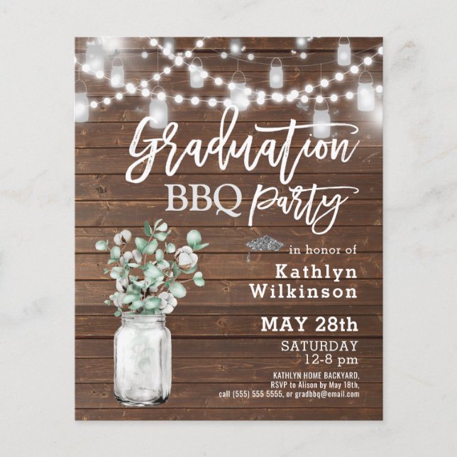 BUDGET Eucalyptus Mason Jar Photo Grad Invitation (Devant)