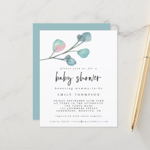 Budget Eucalyptus Moderne Baby shower Invitation