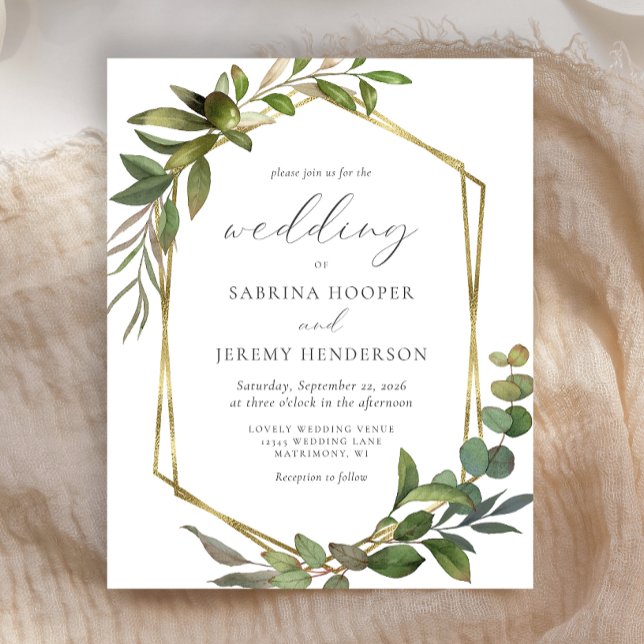 Budget Eucalyptus Olive Gold Geo Wedding Invitatio (Créateur téléchargé)
