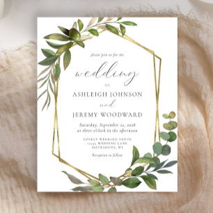 Budget Eucalyptus Olive Gold Geo Wedding Invitatio
