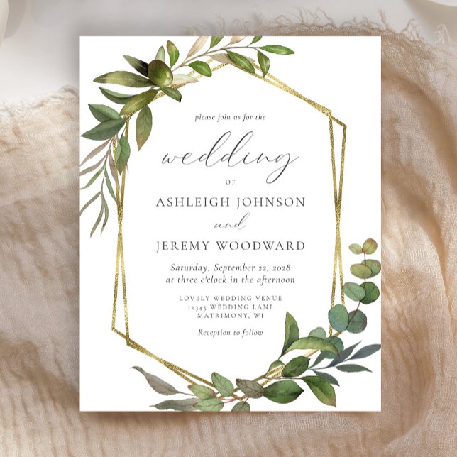 Budget Eucalyptus Olive Gold Geo Wedding Invitatio (Créateur téléchargé)