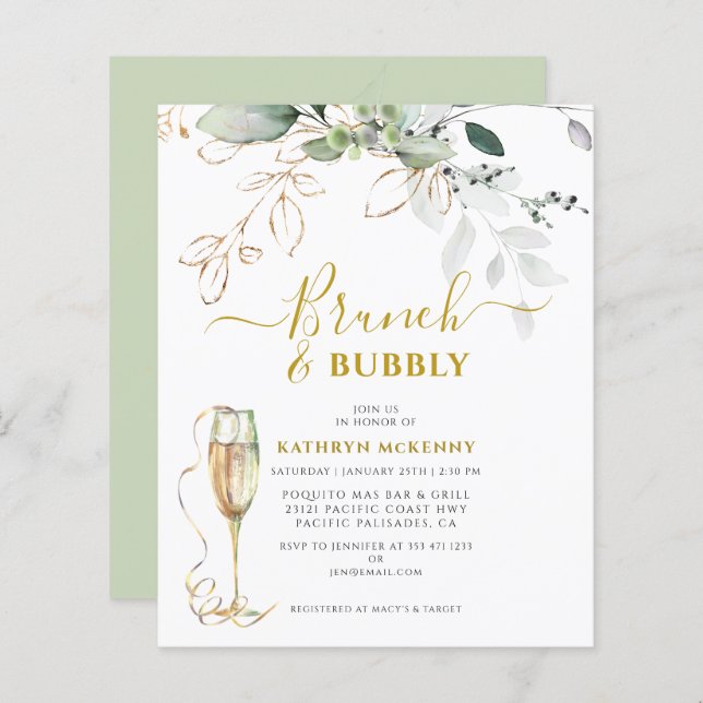 Budget Eucalyptus Or Calligraphie Mariage Fête (Devant / Derrière)