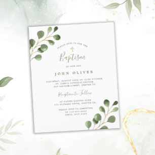 Budget eucalyptus or cross Baptême Invitation