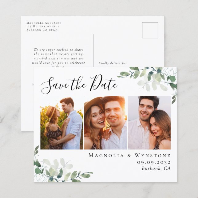 Budget Eucalyptus Photo Enregistrer la date Carte  (Devant / Derrière)