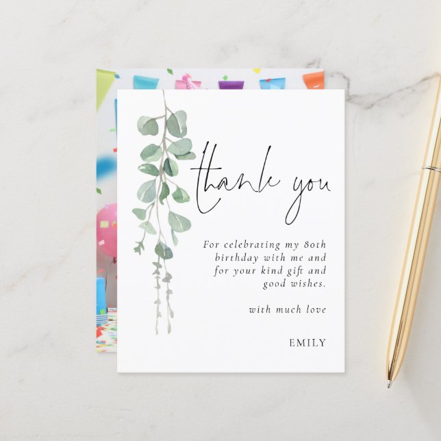 Budget Eucalyptus Photo Merci de 80e anniversaire (Devant/Arrière en situation)