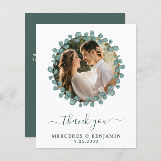 Budget Eucalyptus Photo Merci Mariage moderne (Devant / Derrière)