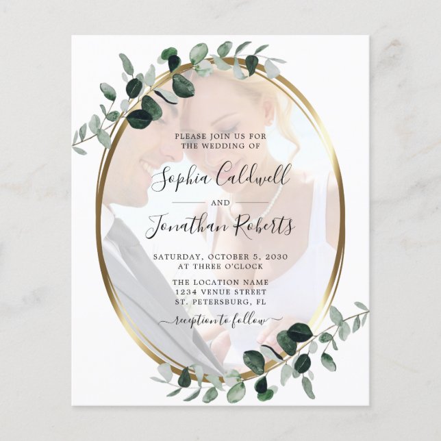 Budget Eucalyptus Photo QR Code Mariage Invitation (Devant)
