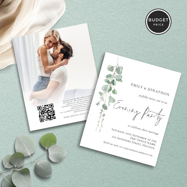 Budget Eucalyptus Photo QR Mariage Soirée Invitati (Front and back view)