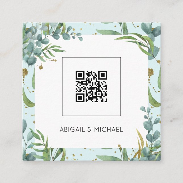 Budget Eucalyptus QR Code Boho Faire-part de maria (Devant)