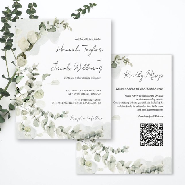 Budget Eucalyptus QR Code Faire-part de mariage (Créateur téléchargé)