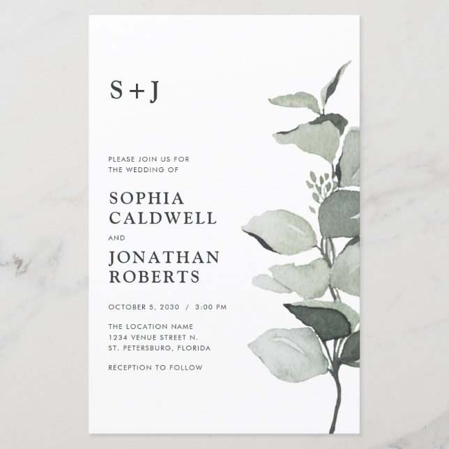 Budget Eucalyptus QR Code Monogramme Mariage Invit (Devant)