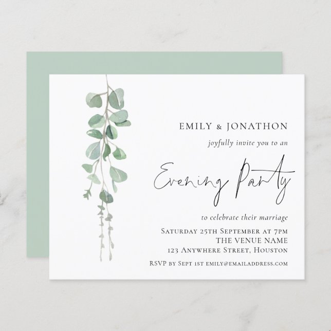 Budget Eucalyptus QR Soirée de mariage Invitation (Devant / Derrière)